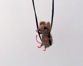 Felt mouse necklace Mouse swing Cute Jewelry Charm animal Needle felt animal Whimsical pendant Sweet Waldorf mouse Felt Accessory miniature