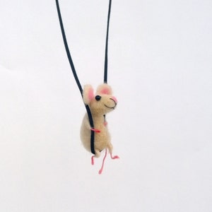 Mouse necklace jewelry White miniature woolen mouse Charm animal necklace Unique pendant Felt Accessory miniature mice Unique cute handmade