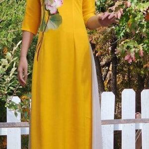ao dai vietnamese dress embroidery lotus hoa sen dress only