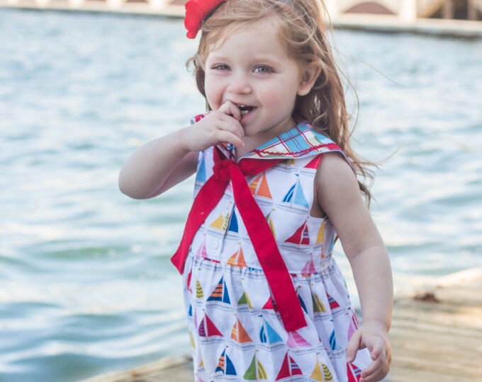 Baby Loren Girls Navy Blue Ahoy Sailor Sun Dress main image 1