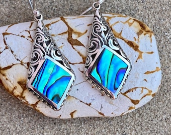 Floral Sterling Silver Abalone Shell Earrings: Beachy Dangle Jewelry