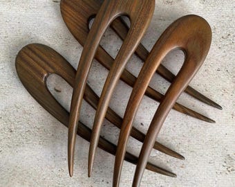 Handmade Sandalwood U-Shaped 5.25” Hair Fork Updo Bun Holder French Hair Pin