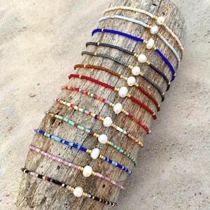 Freshwater Pearl Bracelet: Miyuki Seed Beads, Adjustable Boho Friendship Jewelry