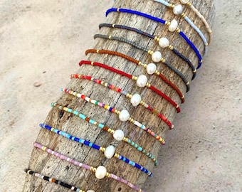 Freshwater Pearl Bracelet: Miyuki Seed Beads, Adjustable Boho Friendship Jewelry
