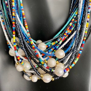 Baroque Pearl Necklace with Glass Seed Beads and Barrel Clasp/Rainbow of Colors/Wear Alone or Stacked/Beachy Minimal Summer Necklace