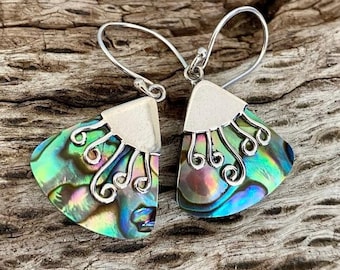 Abalone Sterling Silver Earrings: Iridescent Paua Shell, Beachy Jewelry