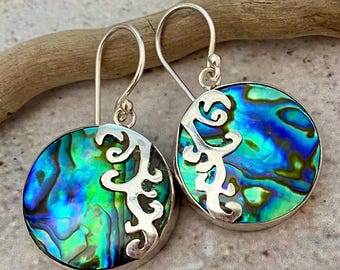 Abalone Shell Sterling Silver Dangle Earrings: Ocean-Inspired Boho Jewelry