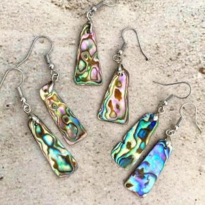 Abalone Shell Dangle Earrings, Coastal Beachy Jewelry.