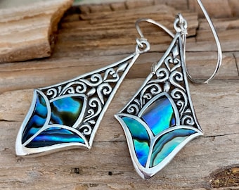 Abalone Shell Earrings: Sterling Silver Lotus Flower Dangle