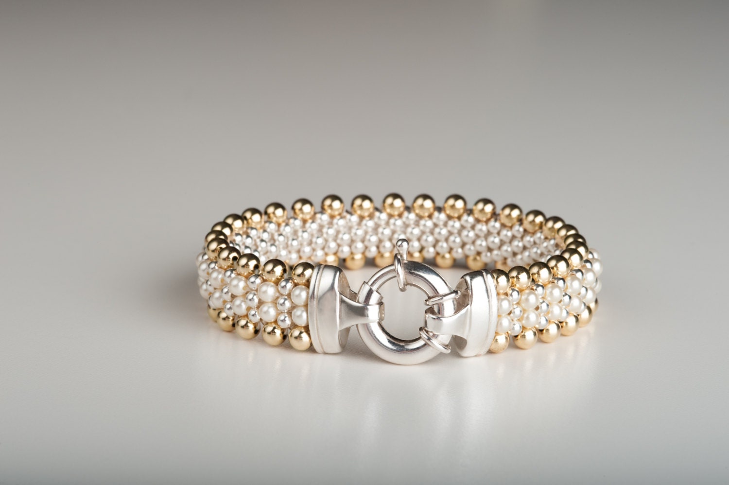 Golden Pearl Reversible Bracelet Made With Pearl Crystals, Sterling ...