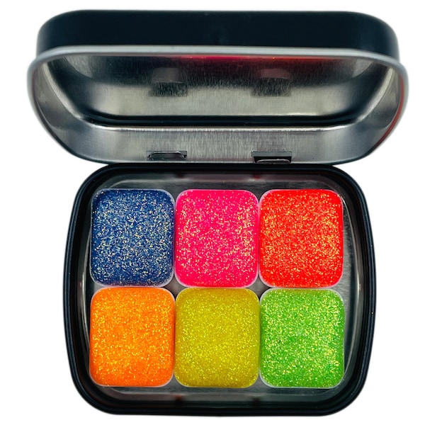 Jellybean set for Handmade Chunky glitter watercolor paints half pans in Tin case