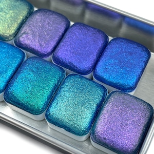 Oceans8 クォーターパン ハンドメイド カラーシフト オーロラシマー メタリック カメレオン 水彩絵の具 iuilewatercolors