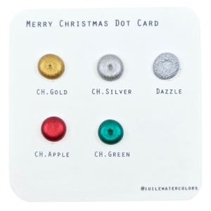 Vrolijk kerstfeest stippenkaart handgemaakte chromen glinsterende aquarelverf van iuilewatercolors