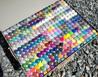 Mega Button Set Completed iuilewatercolors handmade Shimmer Colorshift Chameleon Hologram Glitter paints in a tin case