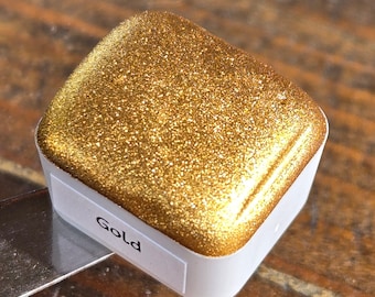 Media pastilla de pintura acuarela cromada dorada navideña