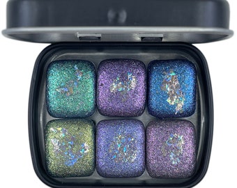 Half Night Series set Handmade Glittery Hologram shimmer watercolor Paint by iuilewatercolors