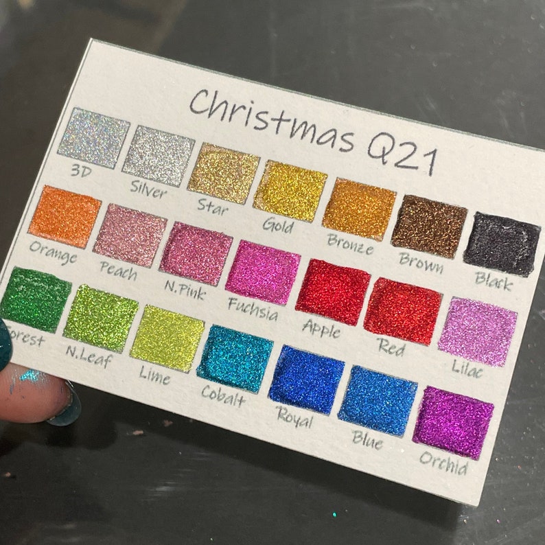 Christmas Quarter pan set handmade chrome glittery watercolor paint