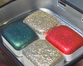 Quarter Jingle Bell set Handmade Mica Shimmer Metallic Watercolor Paints