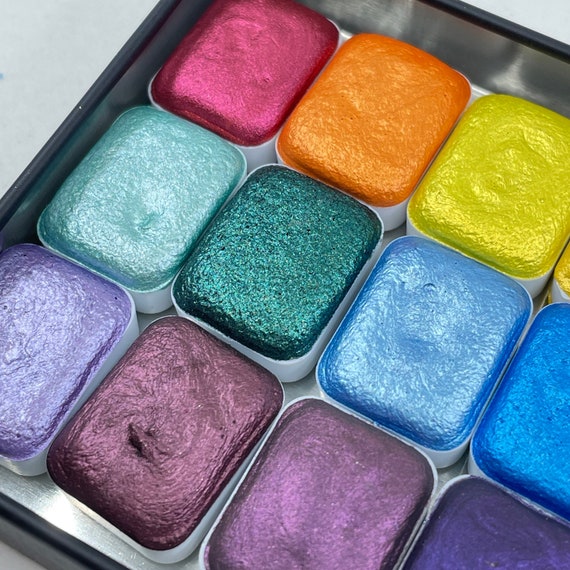 Mica Q21-1 Set Handmade Shimmer Watercolor Paint Quarter Pan 