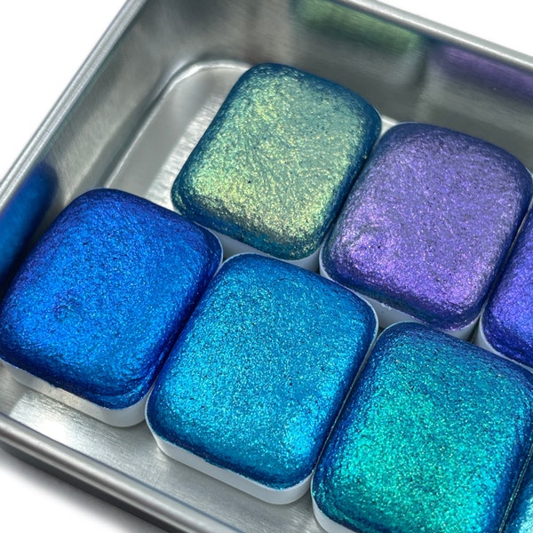 Q Oceans8 set chameleon color shift watercolor paint quarter pans