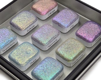 Vol.3 Goddess Quarter Set Handmade Super Shift Aurora Shimmer Holographic Watercolor Paints by iuilewatercolors