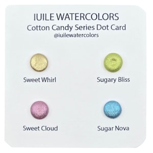 Probador de tarjetas con puntos de algodón de azúcar Pinturas de acuarela holográficas con brillo cromado hechas a mano por iuilewatercolors