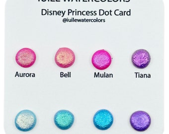 Disney princess Dot Card Tester Sampler Watercolor Shimmer Glittery Paints