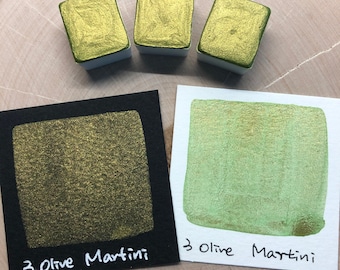 3 peintures à l'aquarelle vert olive martini moitié mica