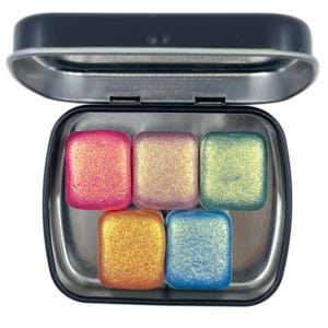 Juego de acuarelas con purpurina de mica brillante hechas a mano con flores