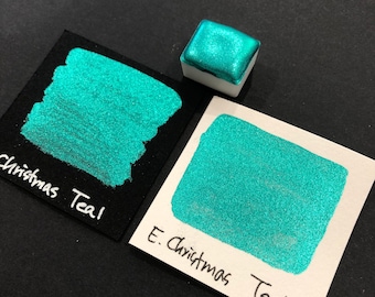 Teal Early Christmas Chrome watercolor paint half pan