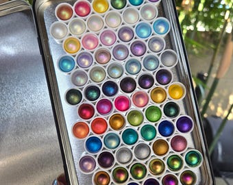 IUILE Magical Drop Vol. 1 & 2 - 72 Handmade Shimmer Watercolor Drops, Hologram Colorshift Chrome Sampler Tin