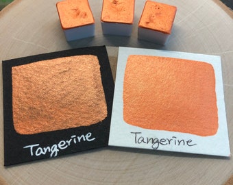 New Tangerine orange watercolor paints half pans Mica