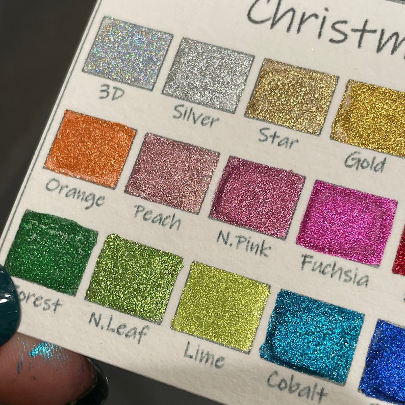 Christmas Quarter pan set handmade chrome glittery watercolor paint