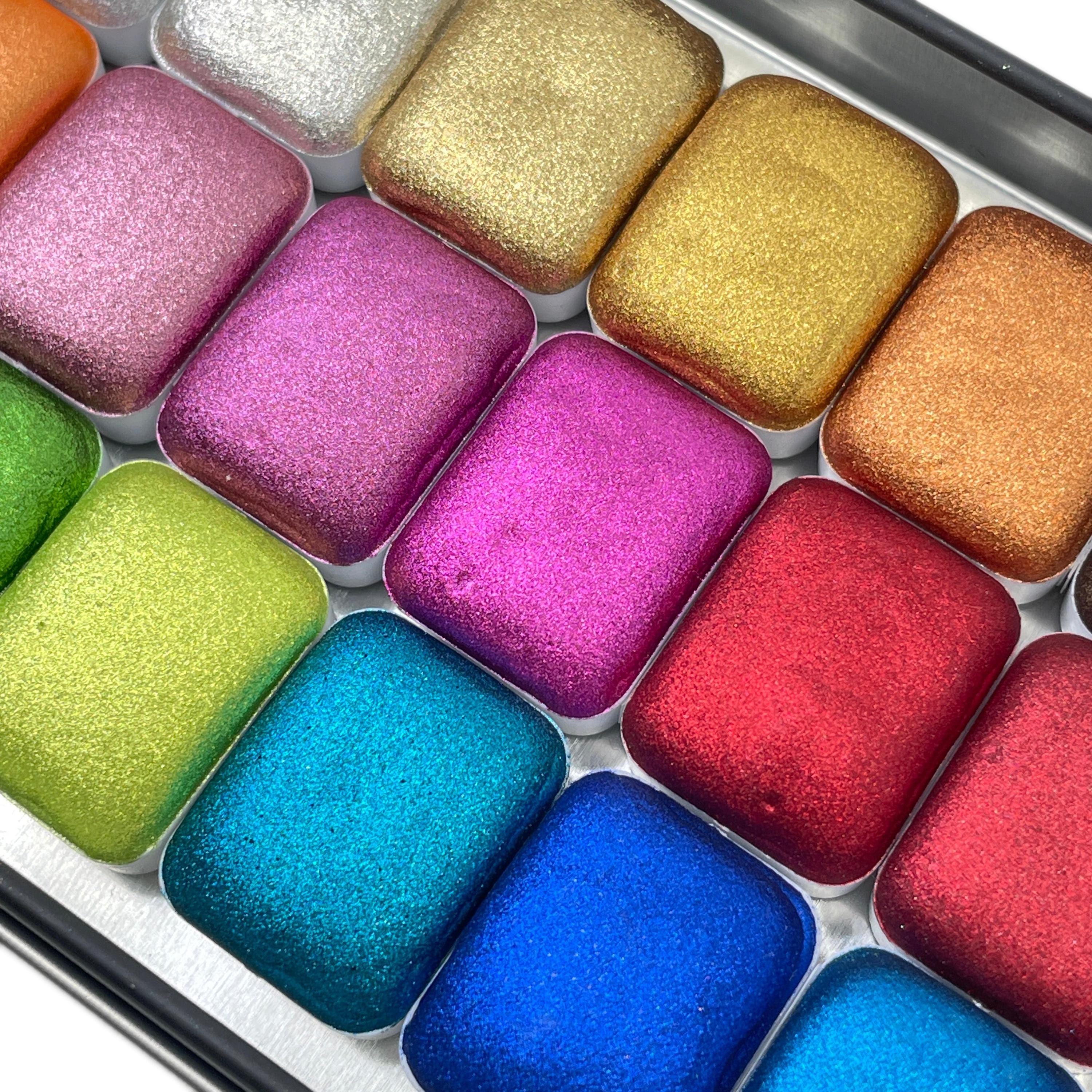 Christmas Quarter pan set handmade chrome glittery watercolor paint