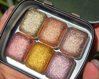 Quarter Glow Glam Christmas Set Metallic Chrome Shimmer Handmade Watercolor Paints