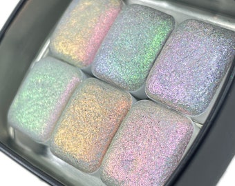 Limited Goddess Quarter Pan Handmade Super Shift Aurora Shimmer Holographic Watercolor Paints by iuilewatercolors