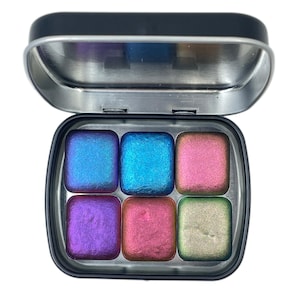 6H Handmade Shimmer Metallic Chameleon Colorshift Watercolor Paint Half By iuilewatercolors