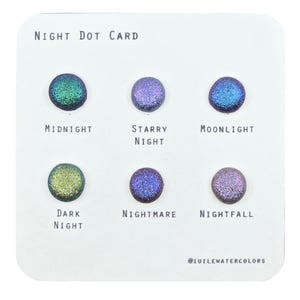 Echantillonneur de cartes à points nuit, peintures aquarelles scintillantes scintillantes