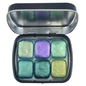 Green set Handmade Shimmer Metallic Chameleon Colorshift Watercolor Paint Half