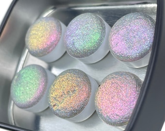 Limited Goddess Button Set Handmade Super Shift Aurora Shimmer Holographic Watercolor Paints by iuilewatercolors