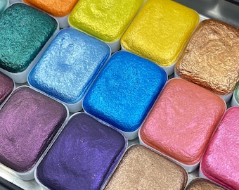 Mica Q21-1 set handmade shimmer watercolor paint quarter pan