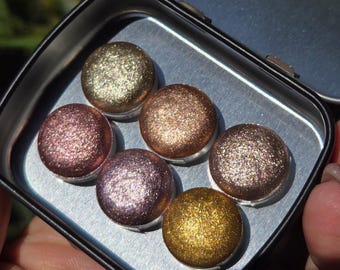 Button Glow Glam Christmas Set Metallic Chrome Shimmer Handmade Watercolor Paints