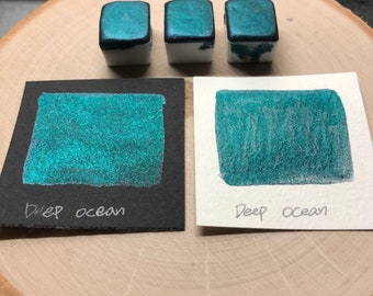 Deep ocean green watercolor paints half pans Mica