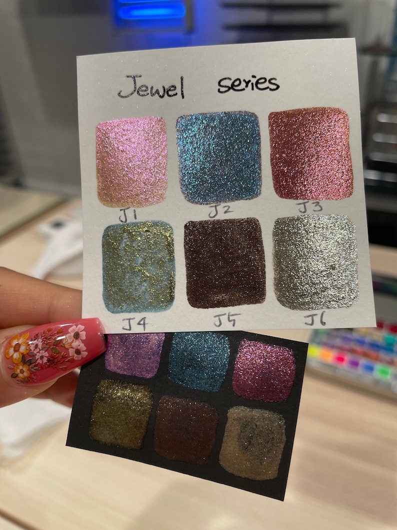 Jewel Dot Card Tester Sampler Watercolor Shimmer Glittery Paints