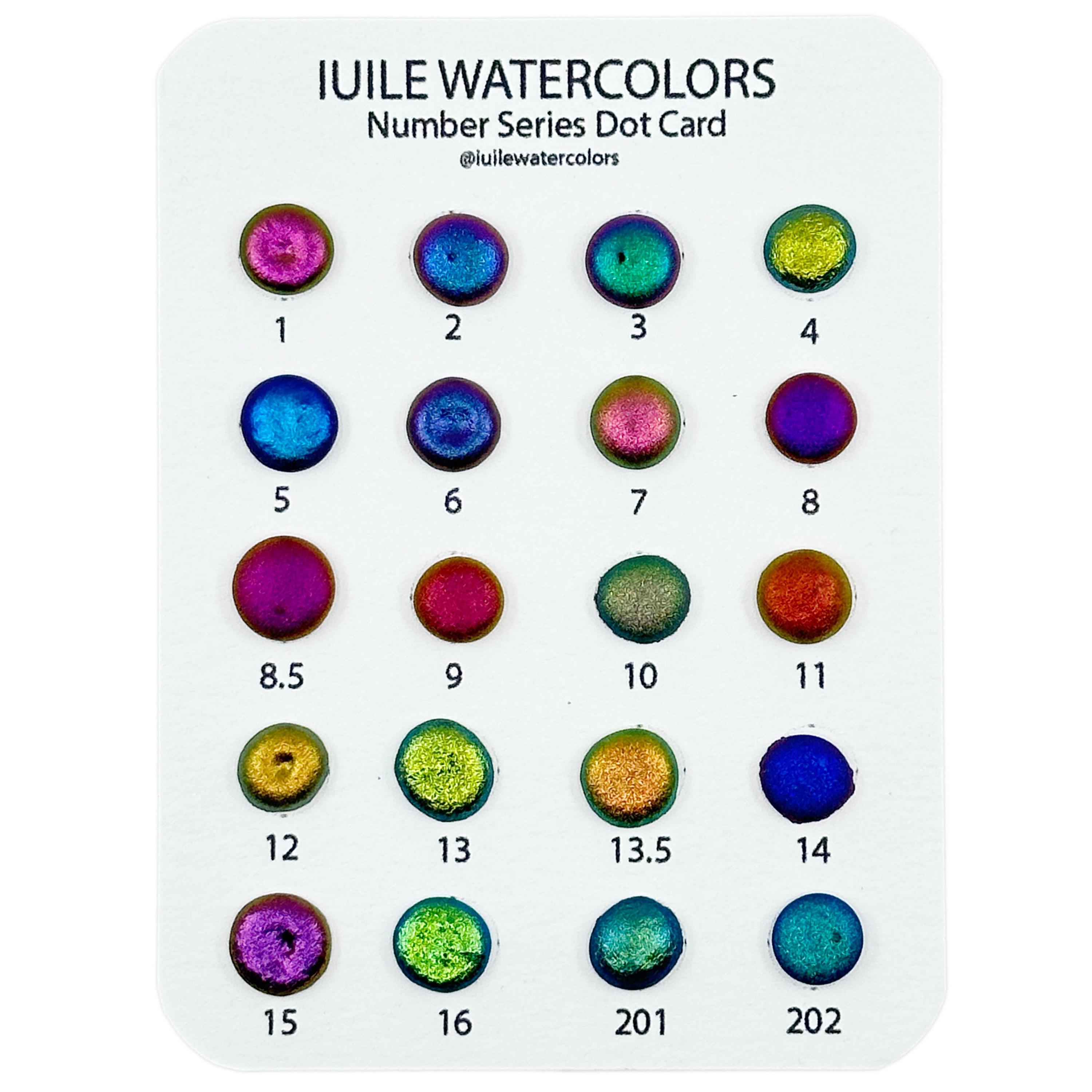 Abgeschlossene Number Series Dot Karte Handmade Color Shift Aurora Schimmer Metallic Chamäleon Aquarellfarben von iuilewatercolors