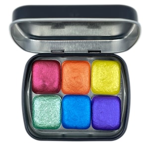 Rainbow1 set Handmade Shimmer Metallic Watercolor Paint Half By iuilewatercolors