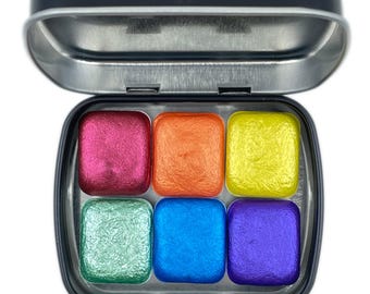 Rainbow1 set Handmade Shimmer Metallic Watercolor Paint Half By iuilewatercolors