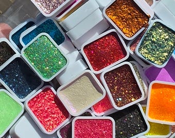 Torba Grab Bag 80+ ćwierć patelni, ręcznie robione, błyszczące, metaliczne farby akwarelowe Colorshfit firmy iuilewatercolors