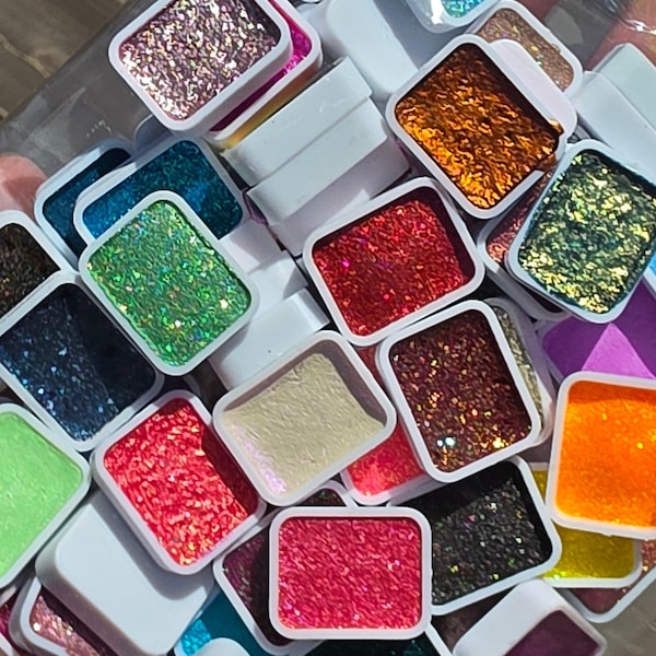 Grab Bag 80+ quarter pan Handmade Shimmer Metallic Colorshfit Watercolor Paints By iuilewatercolors