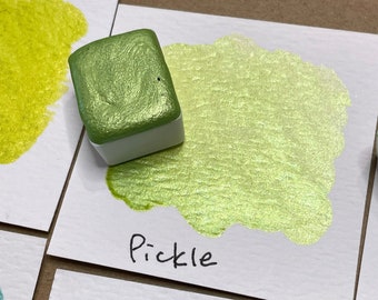 Pickle green Handmade shimmer watercolor paints Mica